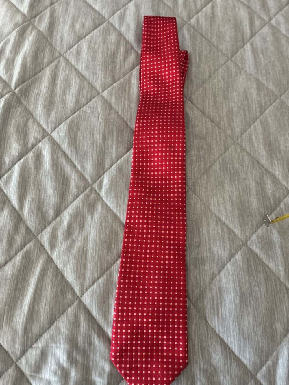 Donald J. Trump Signature Collection Red and White Check 100% Silk Necktie A644